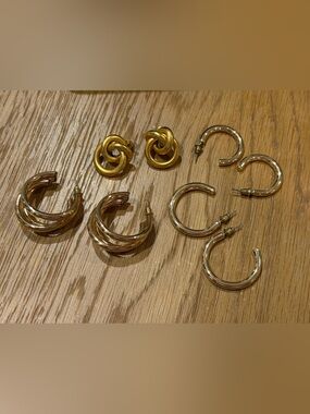 Gold Mixed Hoop & Knot Earring Set - 4